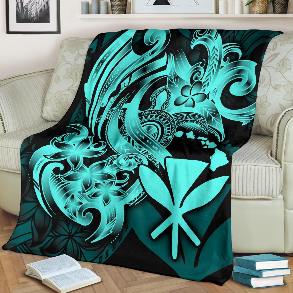 Polynesian Hawaii All Over Premium Blanket - Kanaka Maoli Blue Turtle - Polynesian Pride