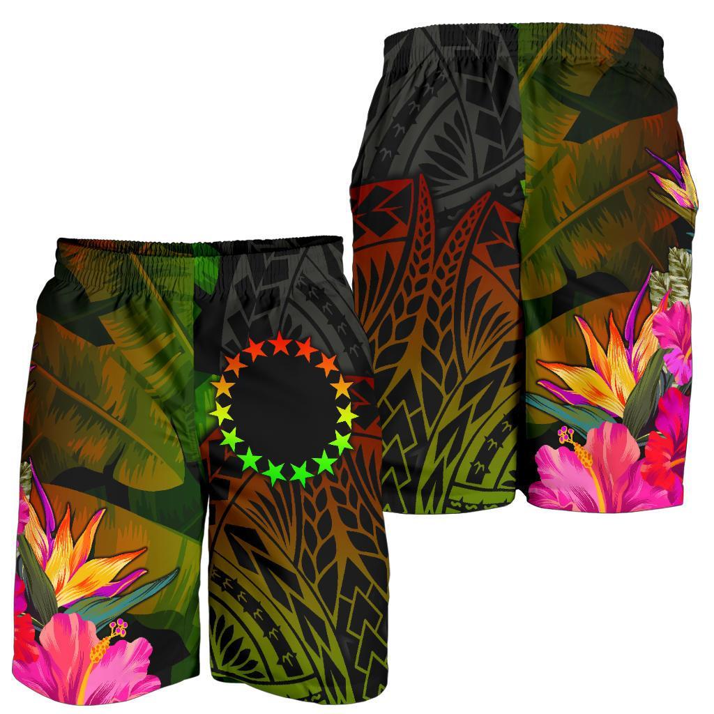 Cook Islands Polynesian Men's Shorts - Hibiscus and Banana Leaves - Polynesian Pride