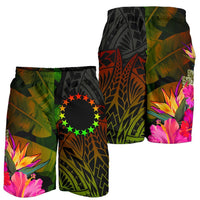 Cook Islands Polynesian Men's Shorts - Hibiscus and Banana Leaves - Polynesian Pride