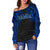 American Samoa Women's Off Shoulder Sweater - Blue Tattoo Version - Polynesian Pride