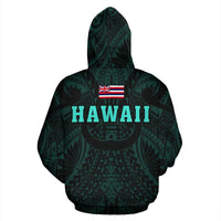 Polynesian Kamapuaa Flag of Hawaii Zip Hoodie Turquoise Hawaiian Mythology Style - Polynesian Pride