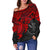 Polynesian Hawaii Women's Off Shoulder Sweater - Red Turtle - Polynesian Pride