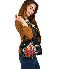 Tahiti Polynesian Shoulder Handbag - Hibiscus Coat of Arm Black - Polynesian Pride