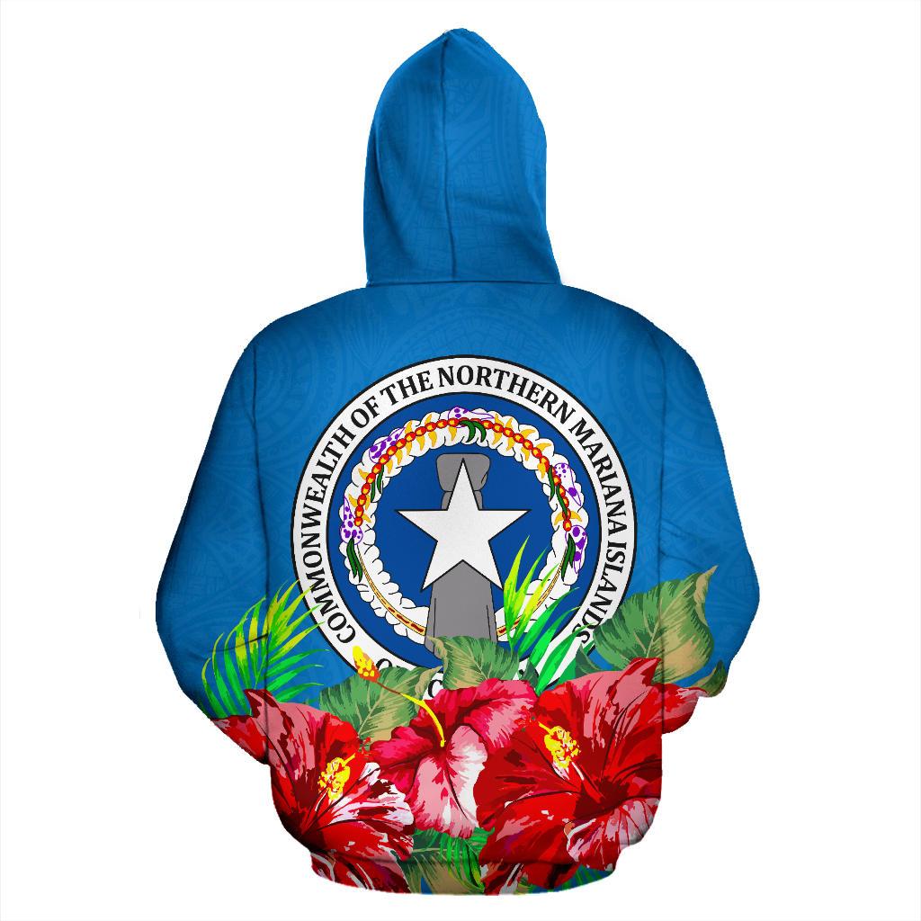 Northern Mariana Islands Polynesian Zip Hoodie Flag Hibiscus - Polynesian Pride