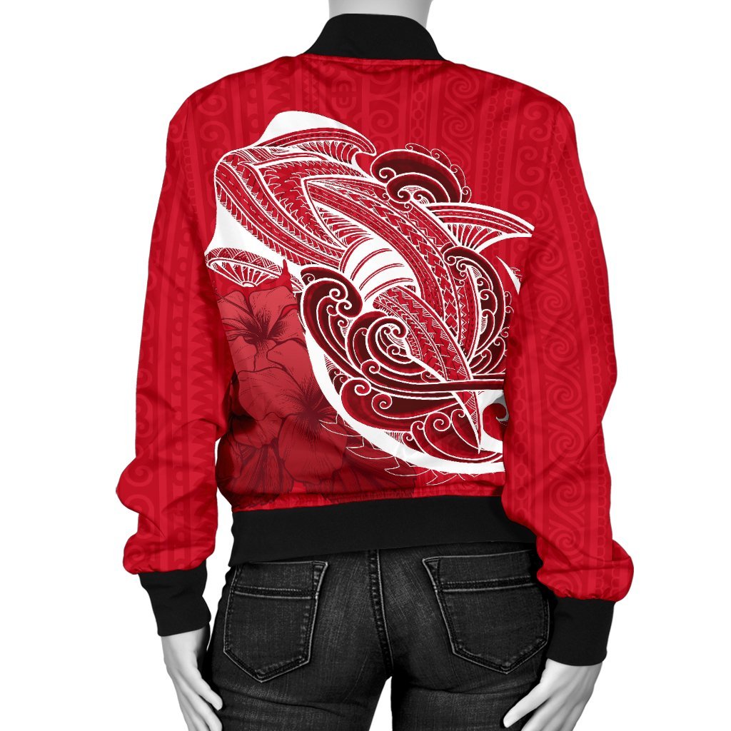 Tahiti Women's Bomber Jacket Shark Coat Of Arms - Polynesian Pride