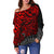 Tonga Polynesian Off Shoulder Sweater (Women) - Red Turtle Flowing - Polynesian Pride