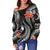 Yap Micronesian Women Off Shoulder Sweater - Black Plumeria - Polynesian Pride