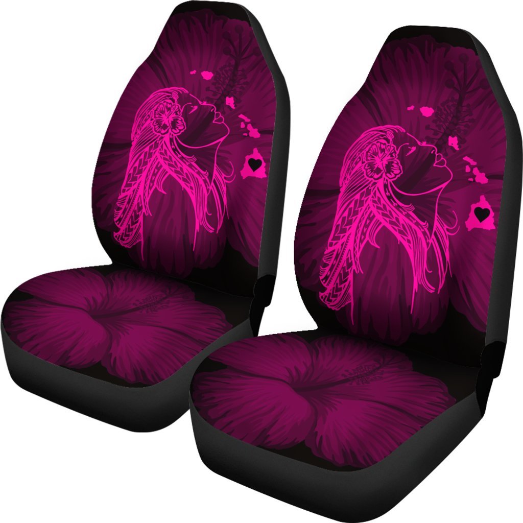 Hawaii Car Seat Covers - Hawaii Hula Girl Hibiscus Map Pink Universal Fit Pink - Polynesian Pride