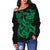 Polynesian Hawaii Women's Off Shoulder Sweater - Kanaka Maoli Green Turtle - Polynesian Pride