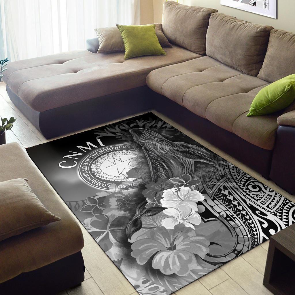 CNMI Area Rug - Humpback Whale with Tropical Flowers (White) - Polynesian Pride