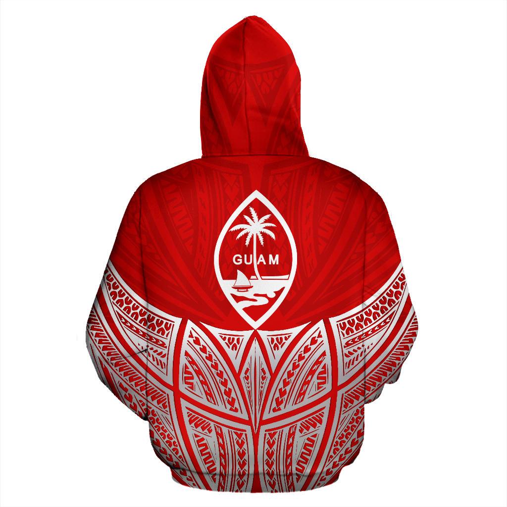 Guam Polynesian Zip up Hoodie Red Pride Map and Seal - Polynesian Pride