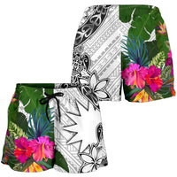 Nauru Women's Short White - Turtle Plumeria Banana Leaf - Polynesian Pride