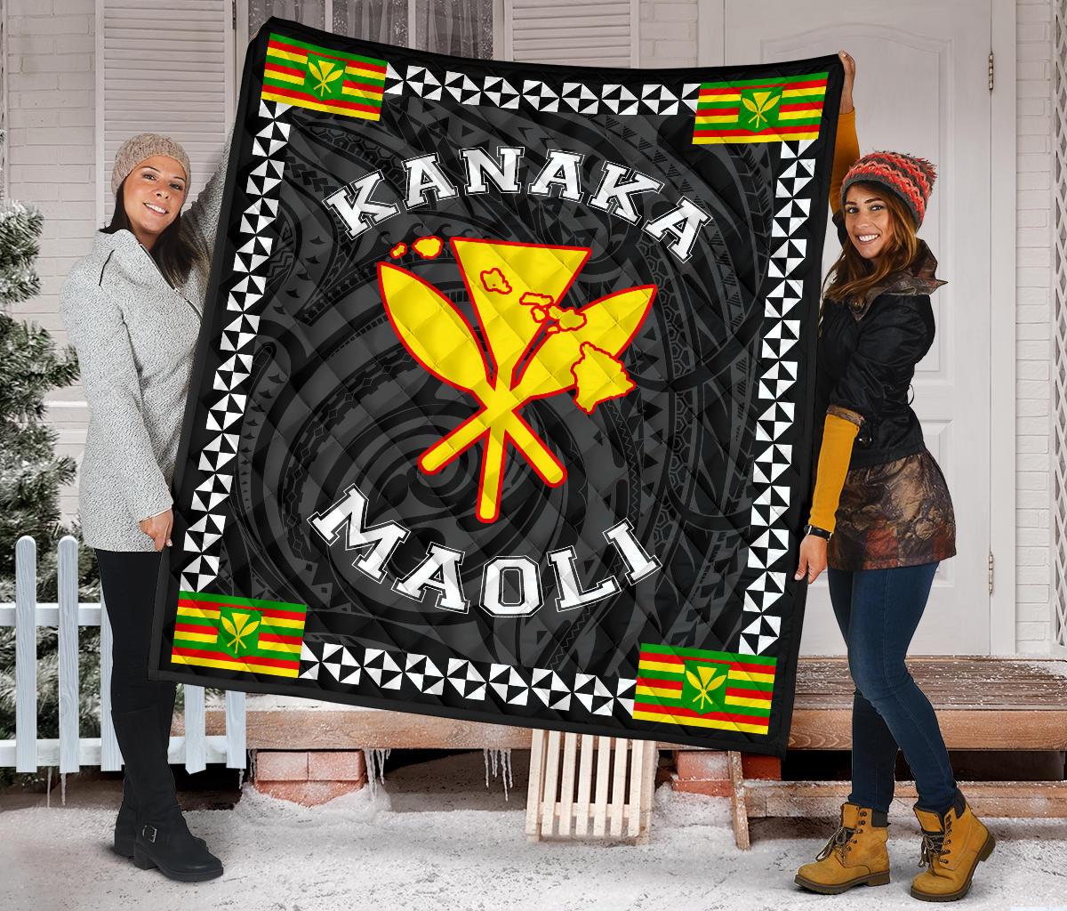 Kanaka Maoli Flag Polynesian Premium Quilt White - Love Style - Polynesian Pride