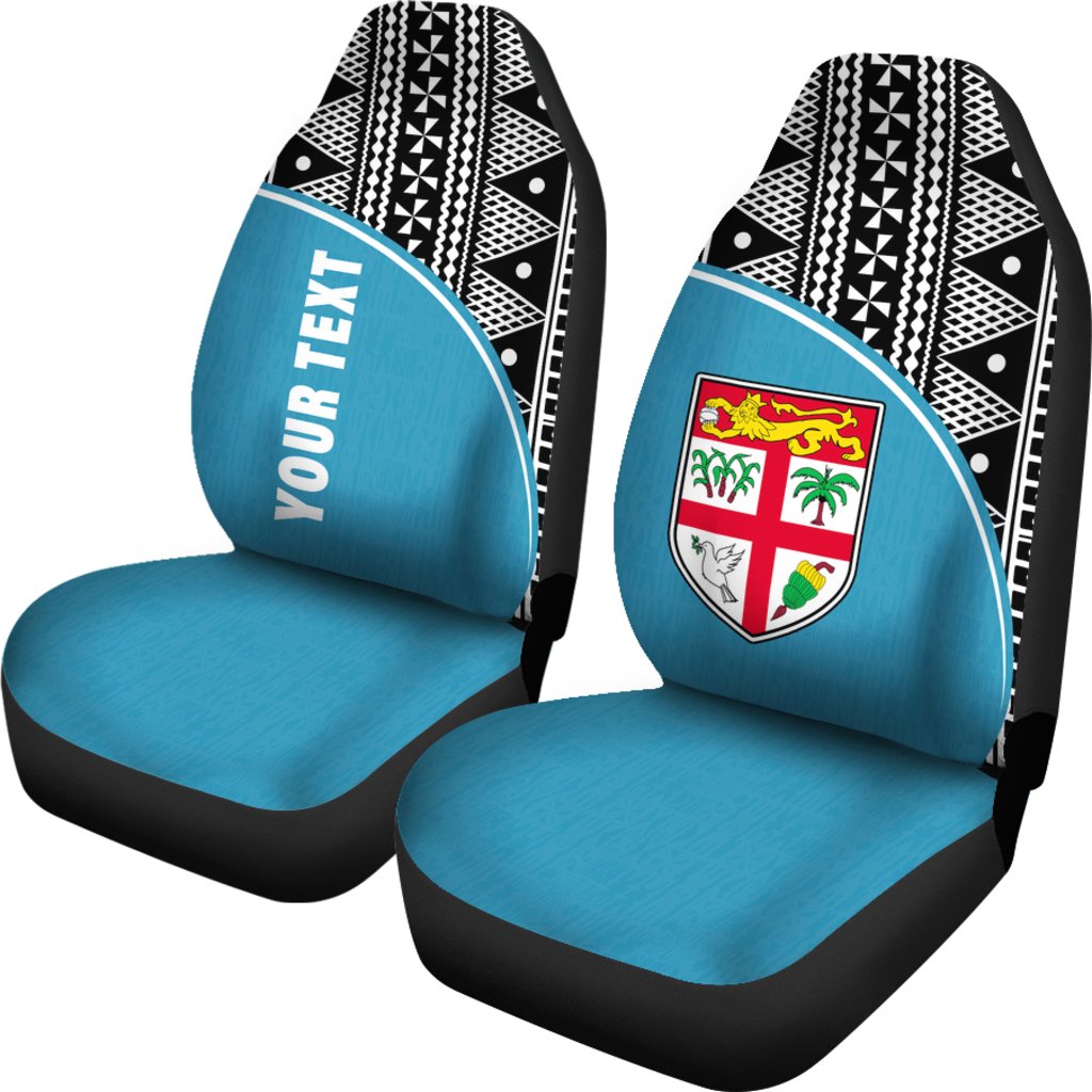 Fiji Tapa Custom Personalised Car Seat Covers - Fiji FLag Polynesian White Curve Blue - Polynesian Pride