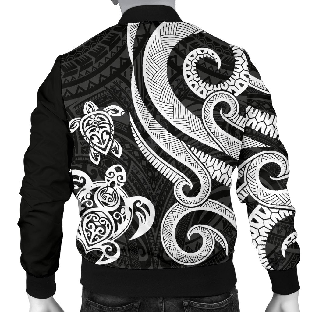 Pohnpei Micronesian Men Bomber Jacket - White Tentacle Turtle - Polynesian Pride