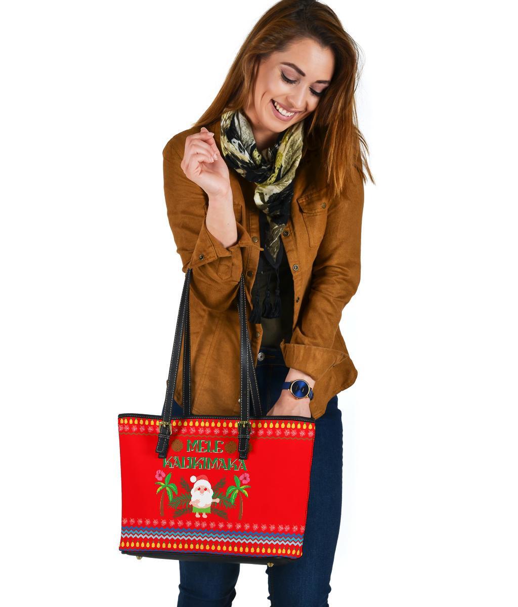Hawaii Mele Kalikimaka Pattern Christmas Hawaiian Small Leather Tote - Pon Style - AH - Polynesian Pride