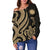 Nauru Women's Off Shoulder Sweater - Gold Tentacle Turtle - Polynesian Pride