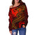 Pohnpei Women's Off Shoulder Sweater - Red Shark Polynesian Tattoo - Polynesian Pride