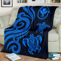 Polynesian Hawaii Premium Blanket - Blue Kanaka Maoli Tentacle Turtle - Polynesian Pride