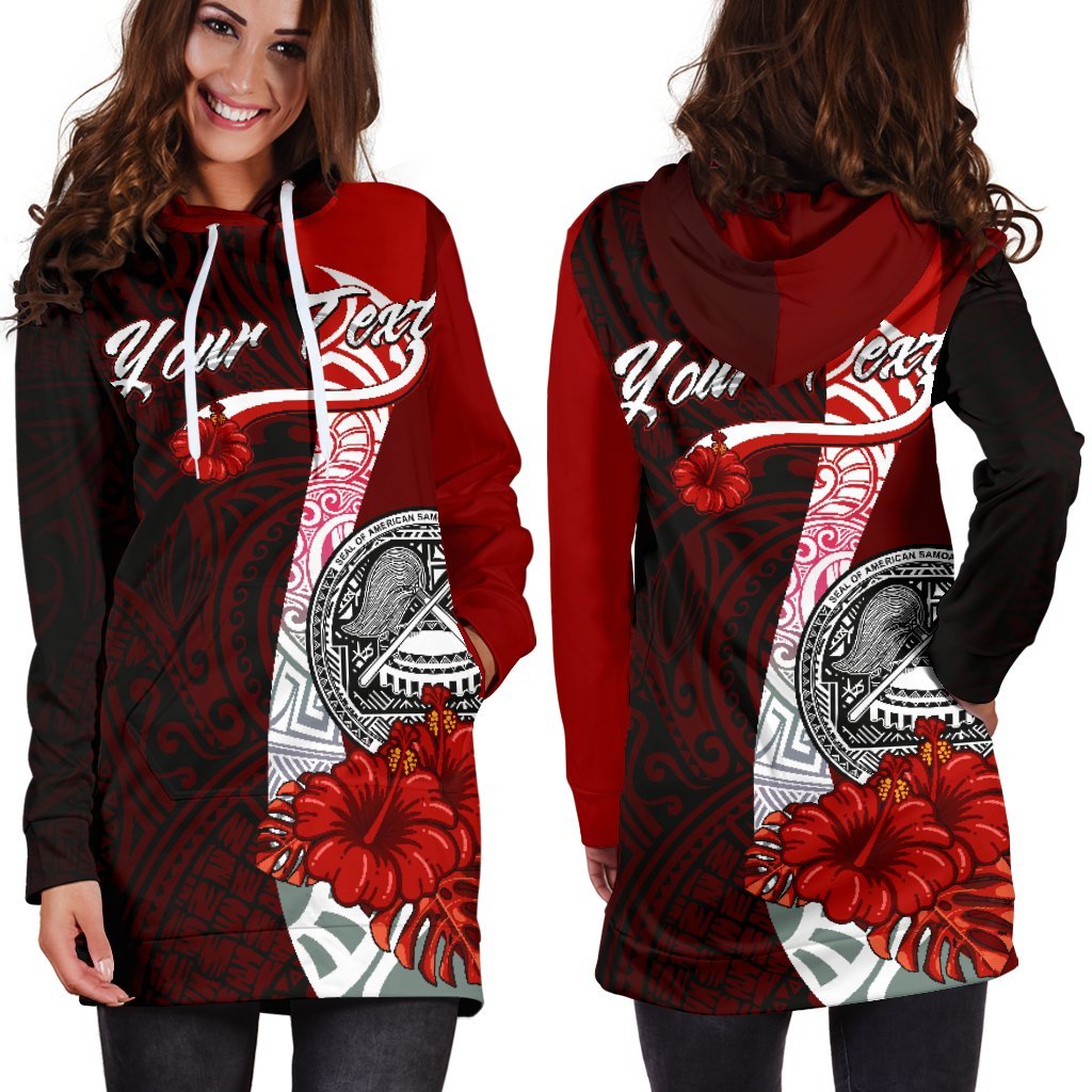 American Samoa Polynesian Custom Personalised Hoodie Dress - Coat Of Arm With Hibiscus - Polynesian Pride