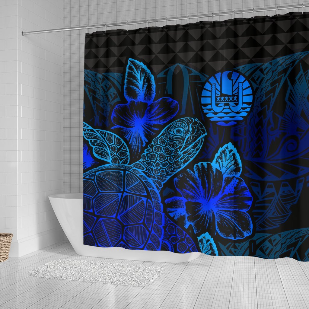 Tahiti Shower Curtain Turtle Hibiscus Blue - Polynesian Pride