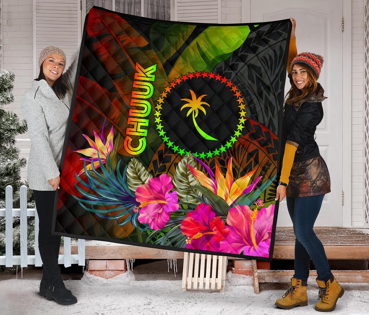 Chuuk Polynesian Premium Quilt - Hibiscus and Banana Leaves - Polynesian Pride