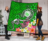 Hawaii Polynesian Premium Quilt - Hawaii Seal With Turtle Plumeria (Green) - Polynesian Pride