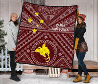 Papua New Guinea Premium Quilt - Flag With Polynesian Patterns (Red) - Polynesian Pride