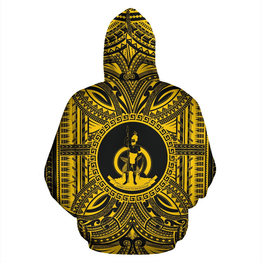 Vanuatu ll Over Hoodie Vanuatu Coat of rms Polynesian Gold Black - Polynesian Pride