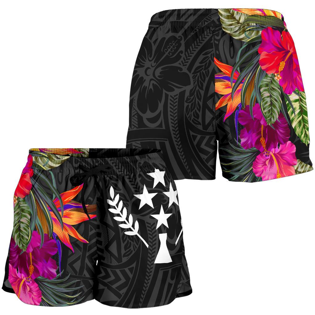 Kosrae All Over Print Women's Shorts - Polynesian Hibiscus Pattern Women Black - Polynesian Pride