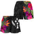 Kosrae All Over Print Women's Shorts - Polynesian Hibiscus Pattern Women Black - Polynesian Pride