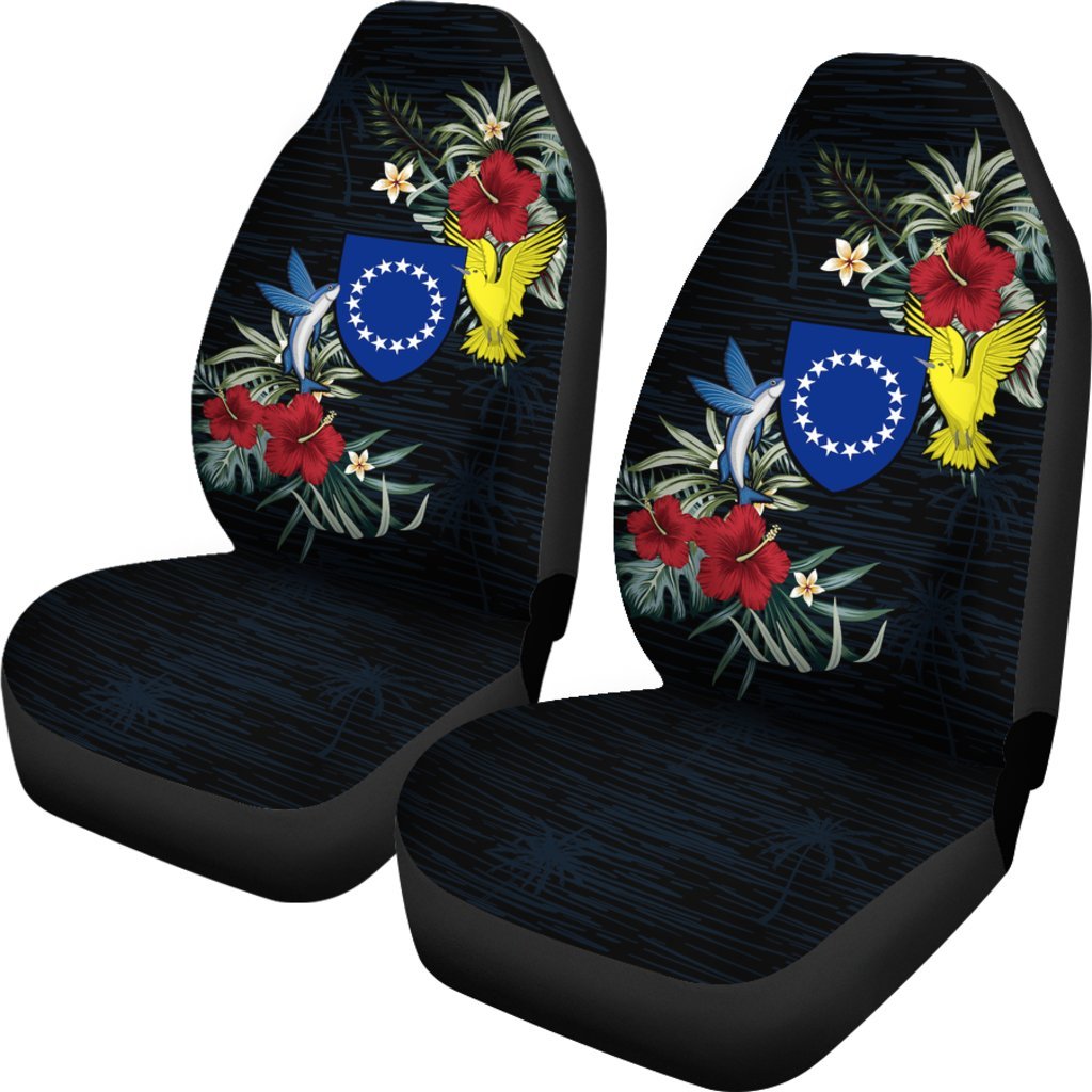 Cook Islands Hibiscus Coat Of Arms Car Seat Covers Universal Fit Black - Polynesian Pride