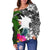 Nauru Off Shoulder Sweater - Turtle Plumeria Banana Leaf - Polynesian Pride