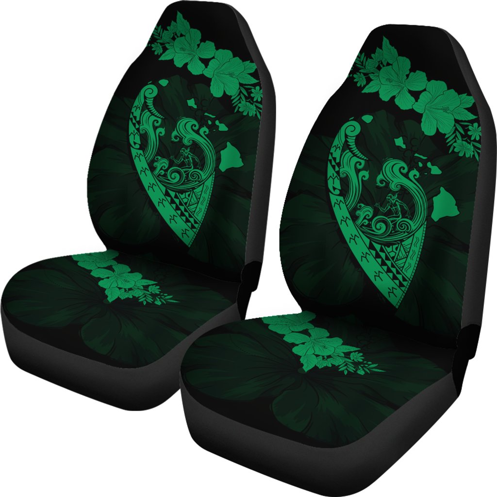 Hawaii Hibiscus Banzai Surfing Car Seat Cover V2 Green Universal Fit Green - Polynesian Pride