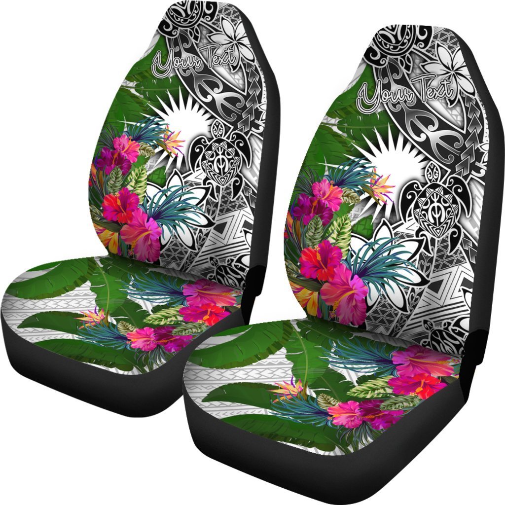 Marshall Islands Custom Personalised Car Seat Covers White - Turtle Plumeria Banana Leaf - Polynesian Pride