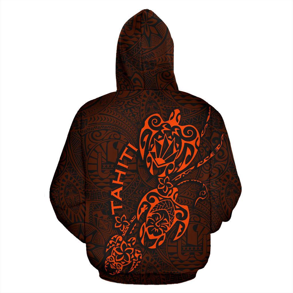 Tahiti Polynesian Family Turtles Zip up Hoodie Orange - Polynesian Pride