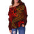 Guam Polynesian Women's Off Shoulder Sweater - Red Shark Polynesian Tattoo - Polynesian Pride