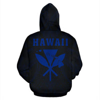 Polynesian Fish Hook Kanaka Map of Hawaii Hoodie Blue - Polynesian Pride