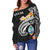 Guam Women's Off Shoulder Sweater - Guam Seal Polynesian Patterns Plumeria (Black) - Polynesian Pride