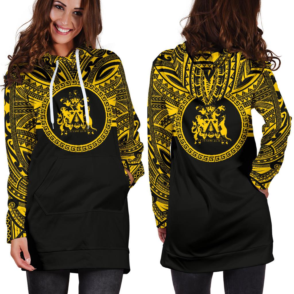 Norfolk Island Women Hoodie Dress - Norfolk Island Coat Of Arms Polynesian Gold Black - Polynesian Pride