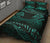 Aotearoa Quilt Bed Set Turquoise Maori Manaia With Silver Fern - Polynesian Pride