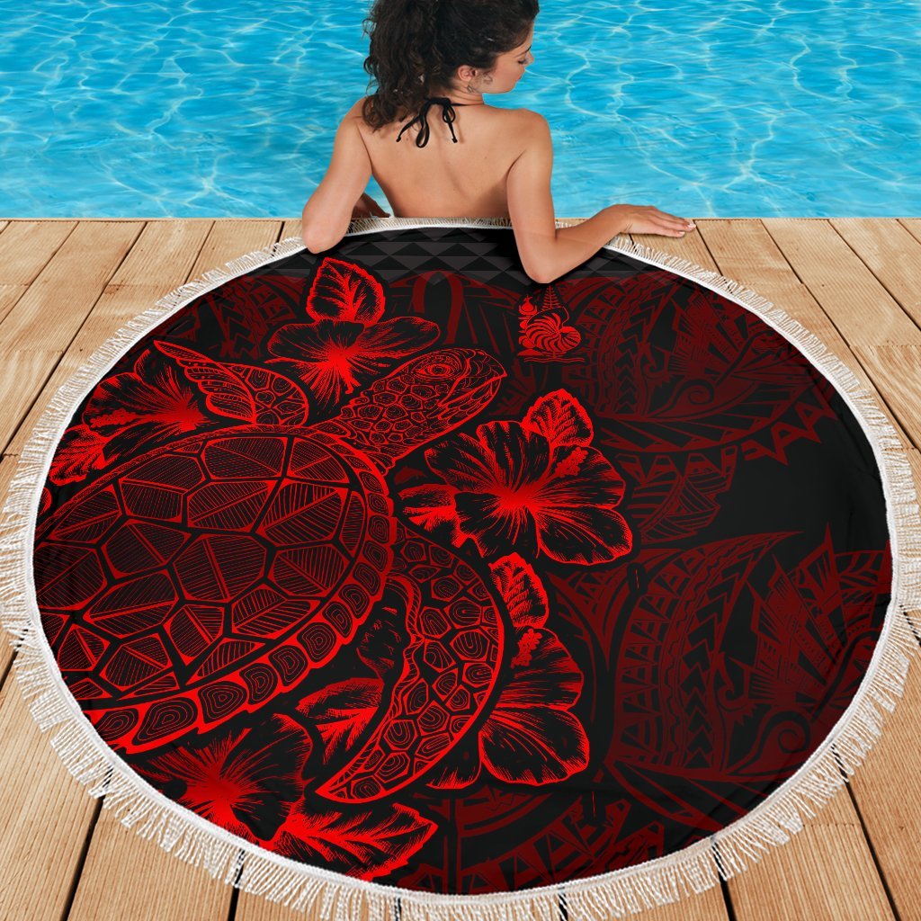 New Caledonia Polynesia Beach Blanket Turtle Hibiscus Red - Polynesian Pride