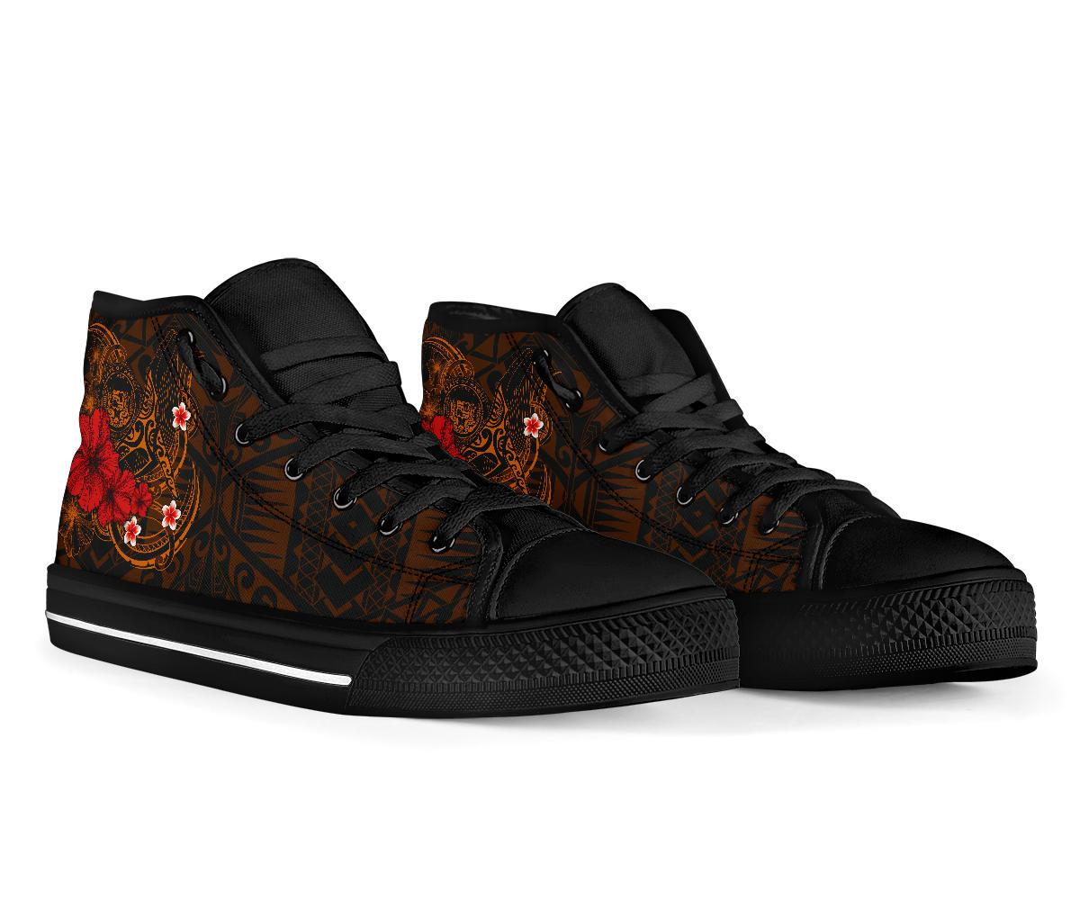 Polynesian Hawaii High Top Shoes - Humpback Whale with Hibiscus (Golden) - Polynesian Pride