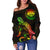 Federated States of Micronesia Polynesian Women's Off Shoulder Sweater - Turtle With Blooming Hibiscus Reggae - Polynesian Pride