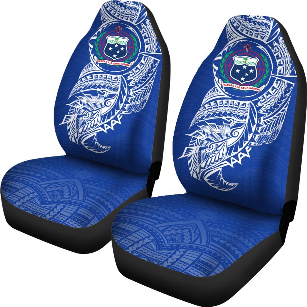 Samoa Rugby Car Seat Covers - Samoa Coat Of Arms Polynesian Tattoo Style - K4 Universal Fit Blue - Polynesian Pride