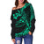 Polynesian Hawaii Off Shoulder Sweater - Polynesian Turquoise Humpback Whale - Polynesian Pride