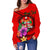 Fiji Polynesian Custom Personalised Women's Off Shoulder Sweater - Floral With Seal Red - Polynesian Pride