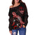 Guam Polynesian Women's Off Shoulder Sweater - Turtle With Blooming Hibiscus Red - Polynesian Pride