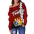 Tonga Polynesian Women's Off Shoulder Sweater - Tribal Wave Tattoo Flag Color - Polynesian Pride