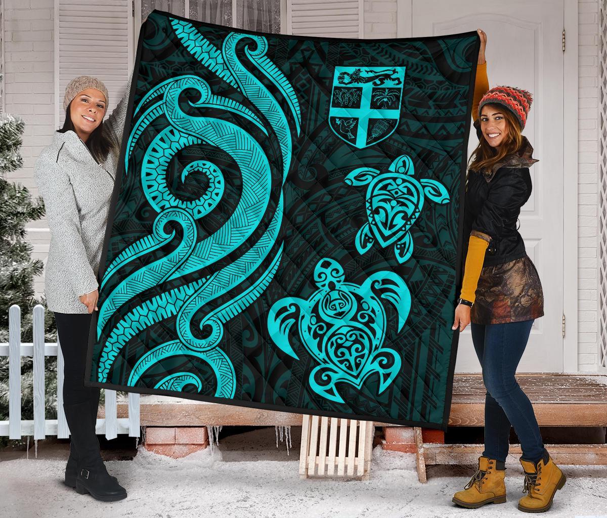 Fiji Polynesian Premium Quilt - Turquoise Tentacle Turtle - Polynesian Pride